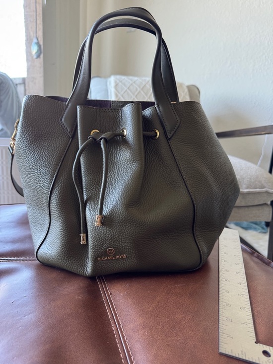 Michael Kors Handbags - Michael Kors Olive Green Pebbled Leather Drawstring Shoulder Bag